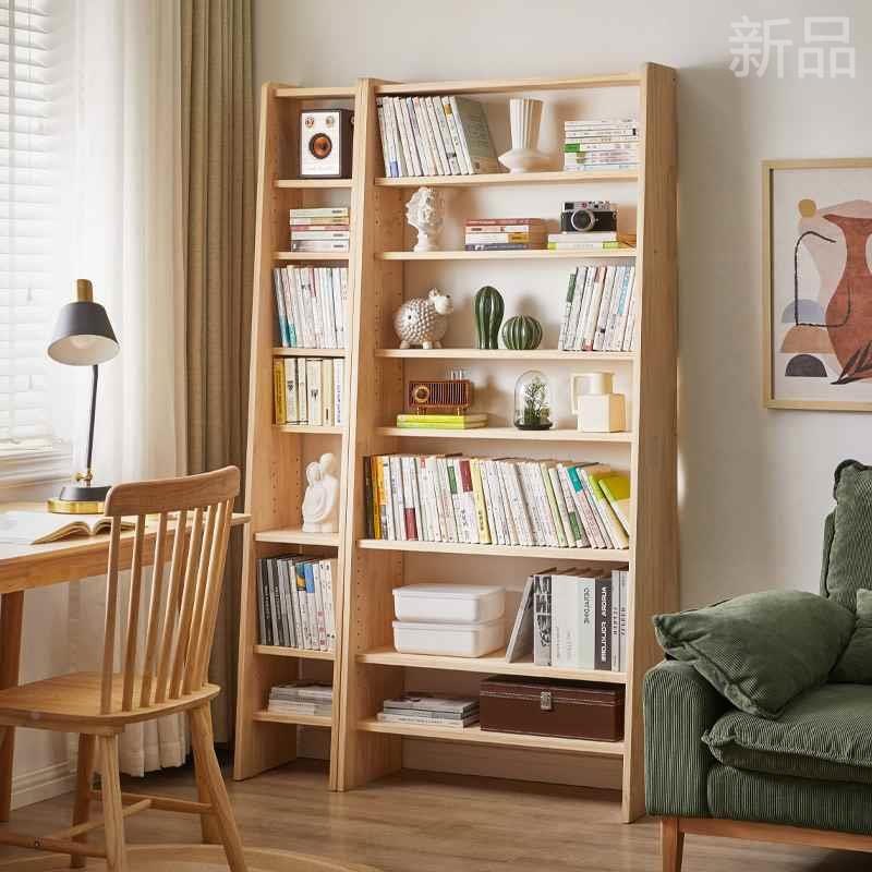 家逸全实木落地书架家用置物架书桌超薄收纳架儿童简易客厅书新品