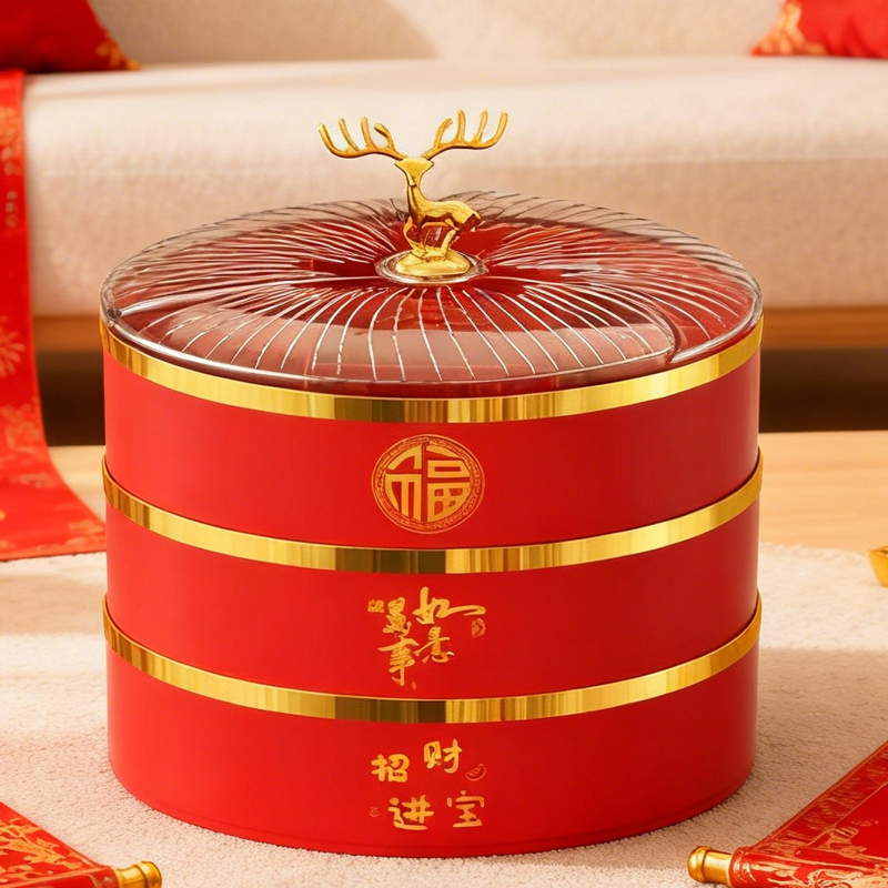 大容量水果盘干果零食盘带盖密封防潮茶几家用分格干果盒家用耐用