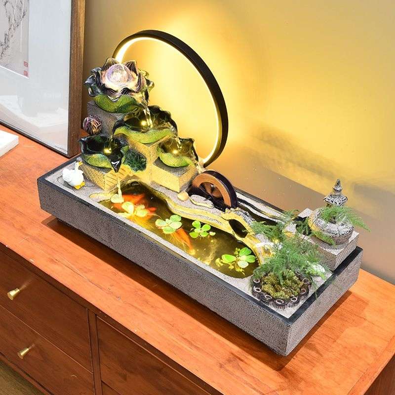 中式流水摆件循环水喷泉客厅办公室茶室桌面装饰荷花景观禅意摆件