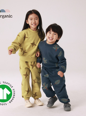 be organic【大卫衣圆领上衣校园裤】儿童有机棉套装成人亲子装新