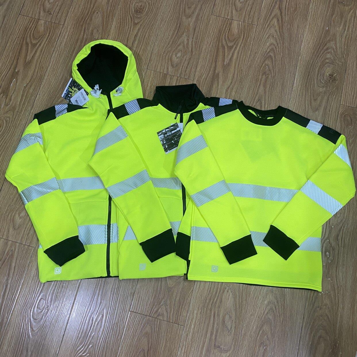 Projob萤光黄夜间安全服道路施工加绒上衣骑行服套头休闲上衣反光