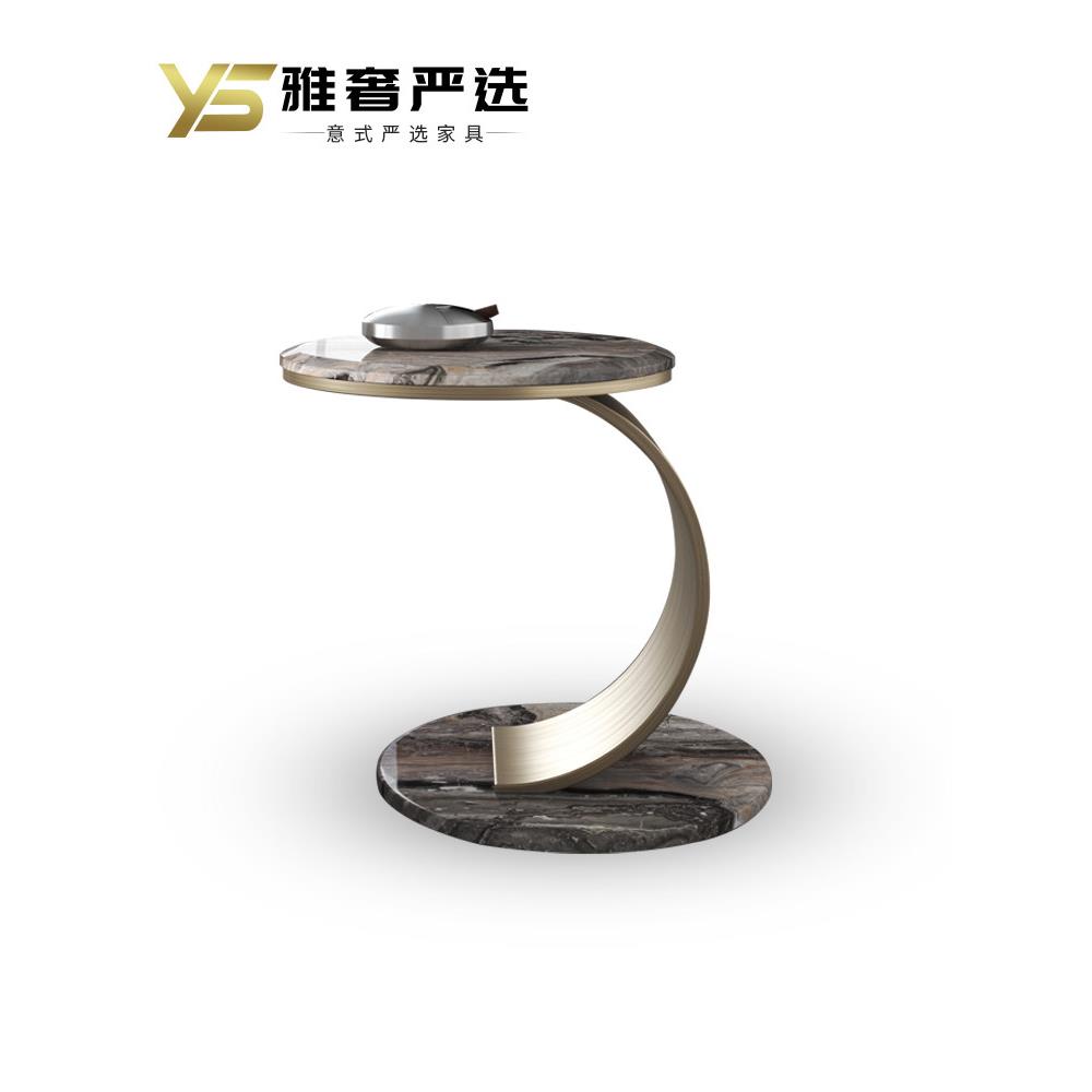 轻奢威尼斯棕大理石茶几简约现代不锈钢小边几客厅沙发小边桌角几