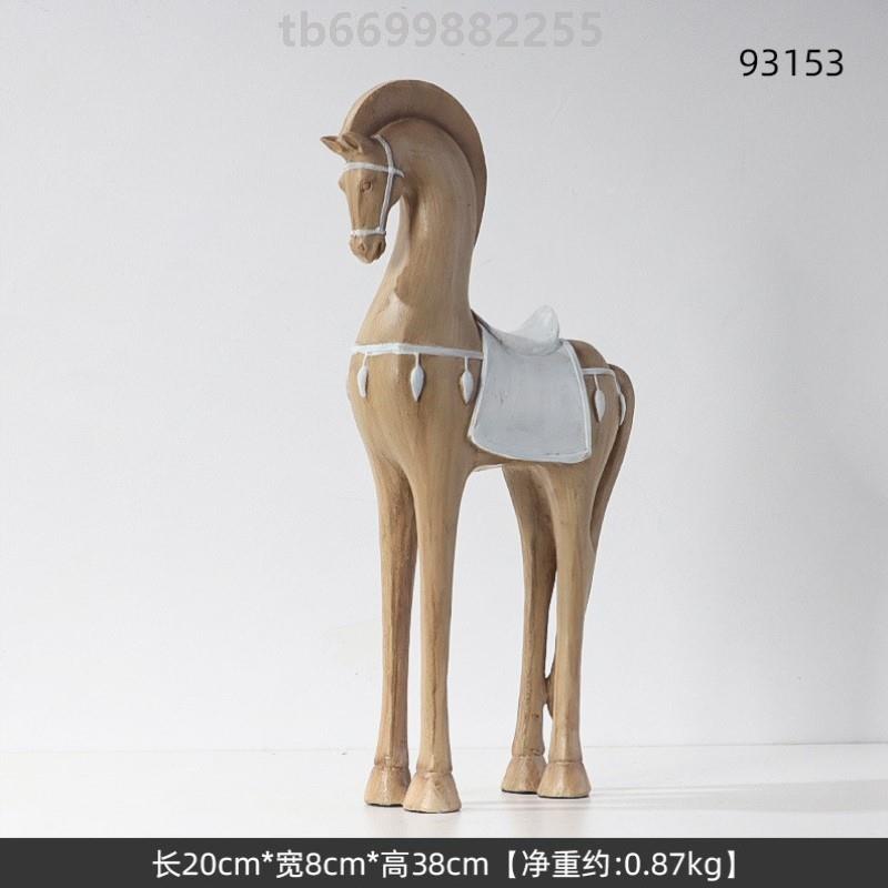 北欧仿木质纹理树脂工艺品马头摆件客厅公装饰品创意复古动物摆件