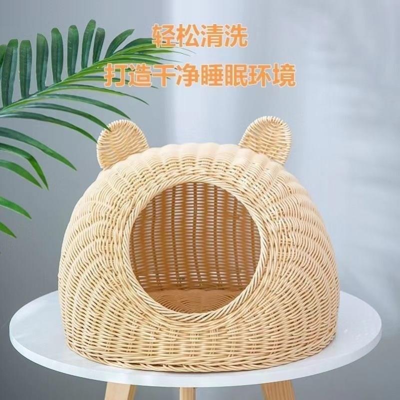 藤编猫笼竹编猫窝封闭式安全感藤编筐猫窝手工编织猫窝透气半封闭