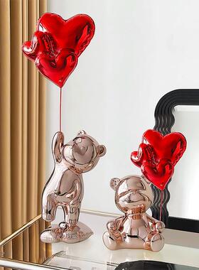 网红气球小熊摆件电镀暴力熊高档客厅电视柜家居装饰品轻奢高级感