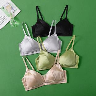 双面真丝桑蚕丝缎面内衣女小胸聚拢胸罩无钢圈薄款法式三角杯文胸