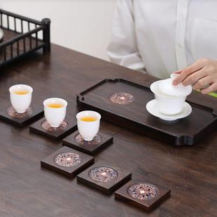 景泰蓝干泡盘黑檀木简约家用办公室茶托盘茶实木茶杯垫隔热垫套装