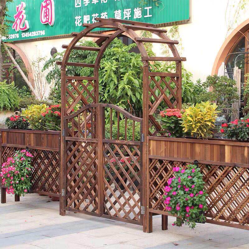 定制花园木门碳化防腐木栅栏围栏门户外庭院围墙院子篱笆护栏木门