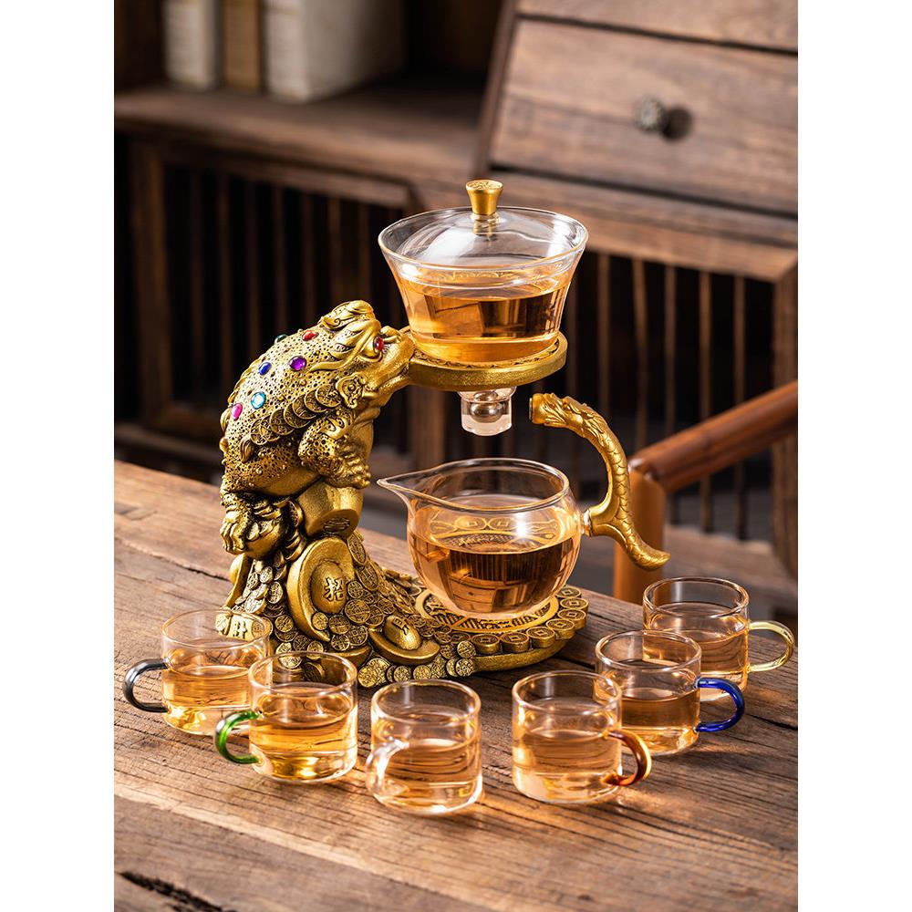 中式景德镇玻璃全自动茶具套装家用招财进宝懒人泡茶器功夫茶具创