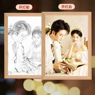 饰定做小夜灯画床头相框照片男生素描礼物 来图定制灯光创意女生装