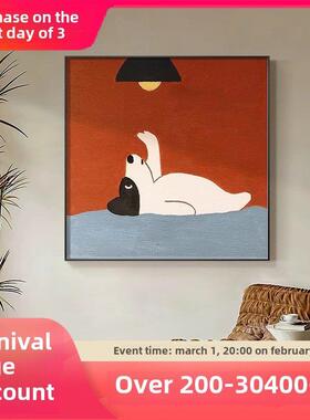 方形客厅装饰画卡通小狗红色儿童房壁画现代轻奢高端入口挂画