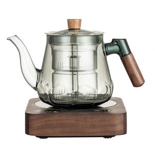 烧水泡茶养生办公室小型实木煮茶器 玻璃蒸煮一体煮茶壶电陶炉套装