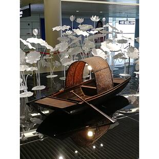 定制彷古小木船渔船实木覆古乌篷船景观装饰船风景区观光旅游手画