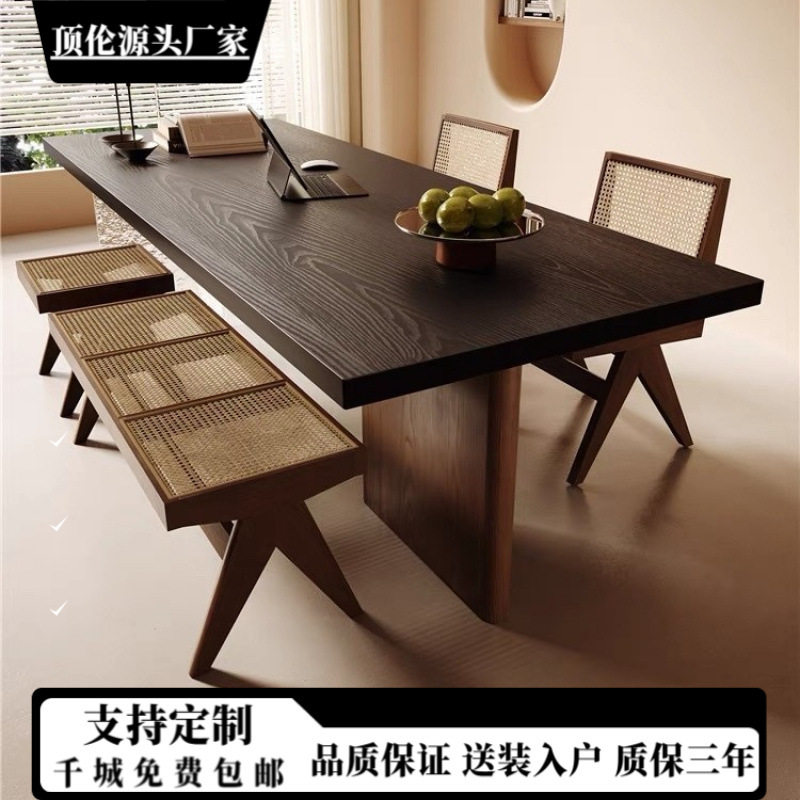 北欧极简白蜡木原木大板餐桌