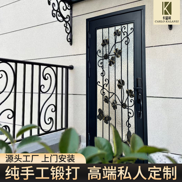 铁艺门 纯手工锻打推拉门 别墅玻璃门源头工厂跨境定制欧式门