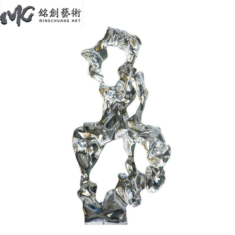 现代轻奢玄关摆件透明雕塑酒店客厅售楼处落地太湖石艺术树脂工艺