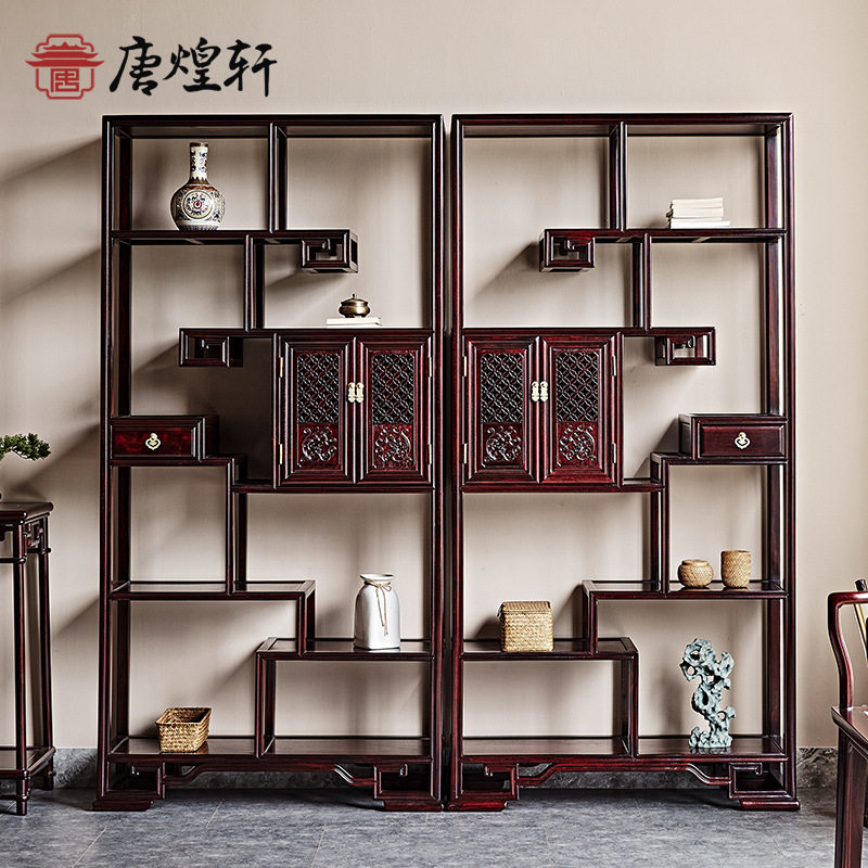 特价血檀家具新中式博古架非洲小叶紫檀多宝阁客厅实木陈列展示柜