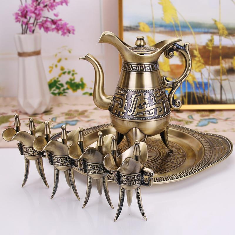 高档仿古青铜器爵杯酒樽金属古典复古爵壶饮酒器酒杯酒类套装酒壶