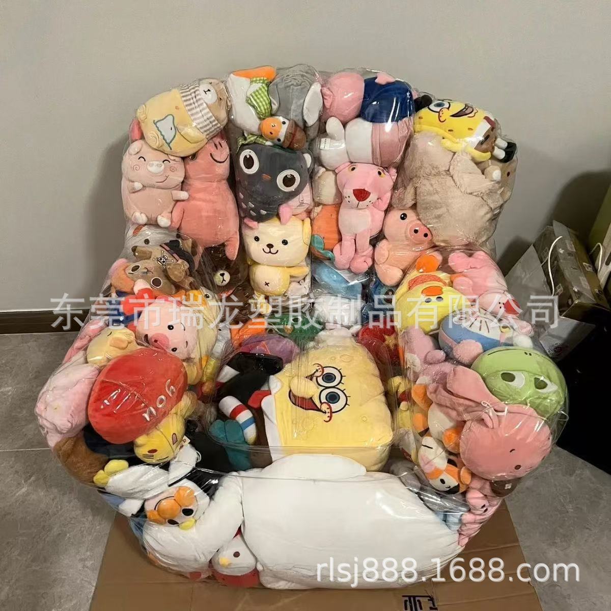 工厂直出拉链装娃娃透明座椅 塑胶收纳沙发 不是充气款,是装娃