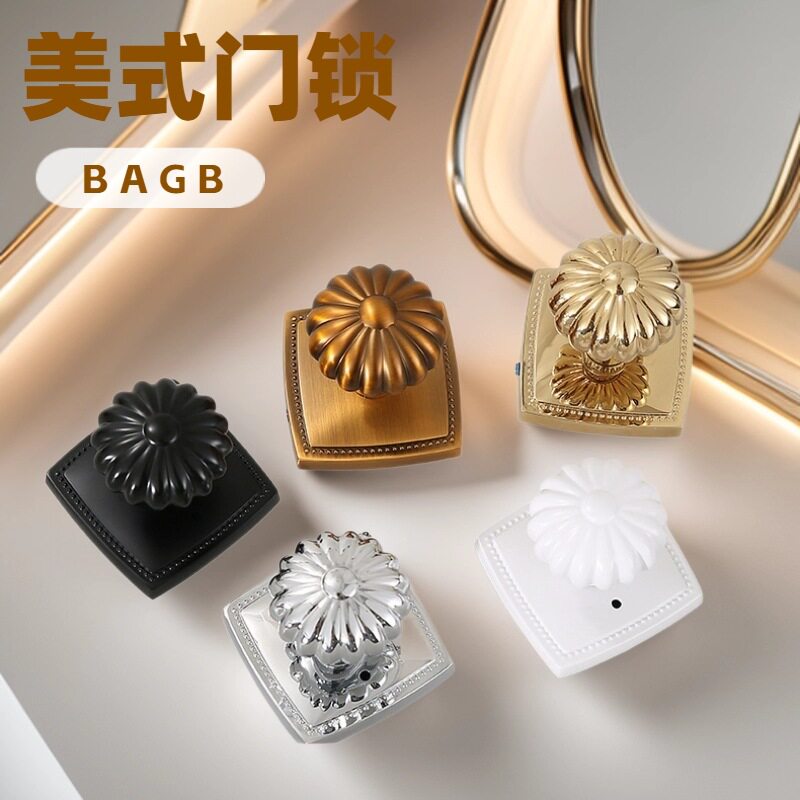 BAGB金色古铜锌合金美式南瓜锁卫生间双开门门锁玻璃极简美式门锁