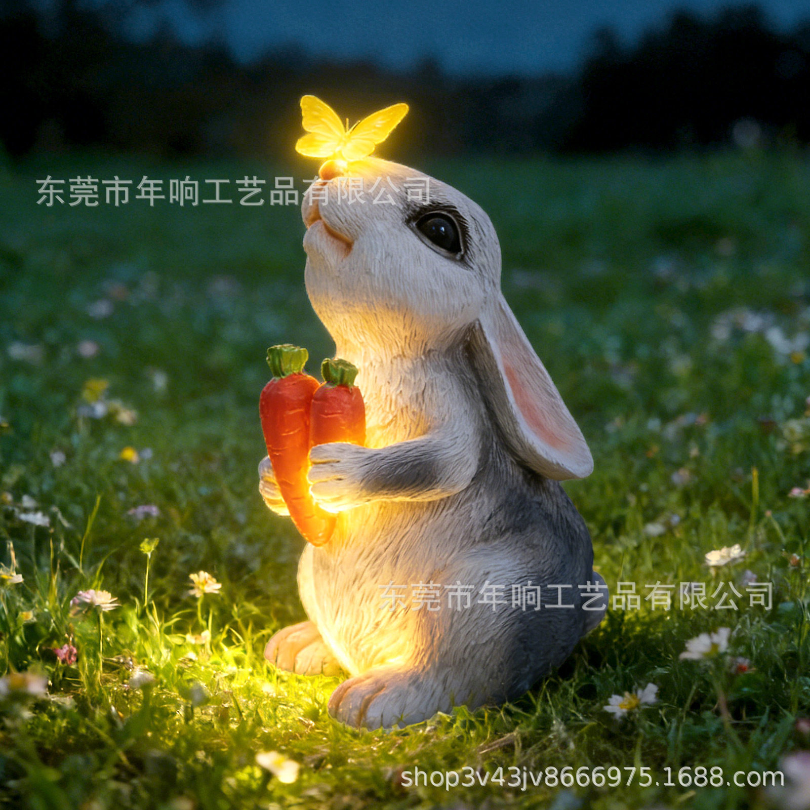 跨境户外太阳能兔子郁金香雕像树脂工艺品动物园林花园庭院灯摆件