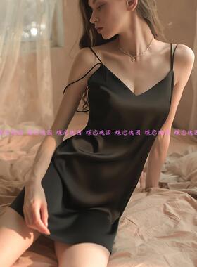 性感睡衣女夏季纯色蕾丝小胸2024年新款火辣露背高级感吊带睡裙