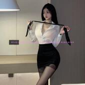 女夏 ol职业白衬衫 御姐风秘书性感纯欲夏天上衣衬衣套装 jk制服修身