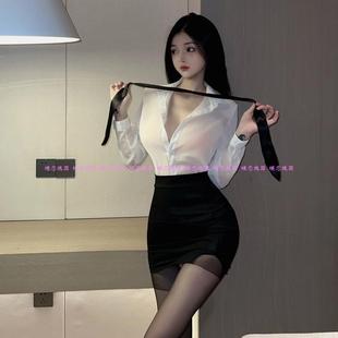 女夏 ol职业白衬衫 御姐风秘书性感纯欲夏天上衣衬衣套装 jk制服修身