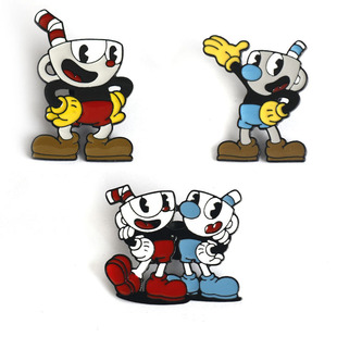 跨境热销游戏周边茶杯头Cuphead马克杯人Mugman胸针卡通金属徽章