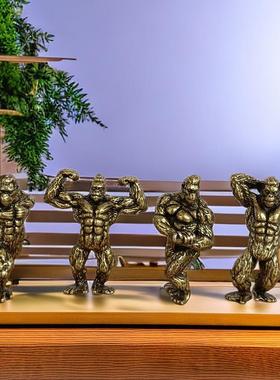 纯铜金刚健身猩猩铜雕雕塑玄关装饰品客厅动物桌面摆件工艺品送礼