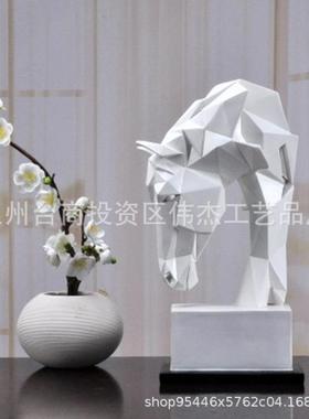 亚马逊简约几何切面马头羊头摆件家居客厅橱窗样板房软装会所饰品