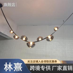 简约客厅玻璃吊灯复式 餐厅灯轻奢展厅皮革吊灯 挑空楼梯间设计师款