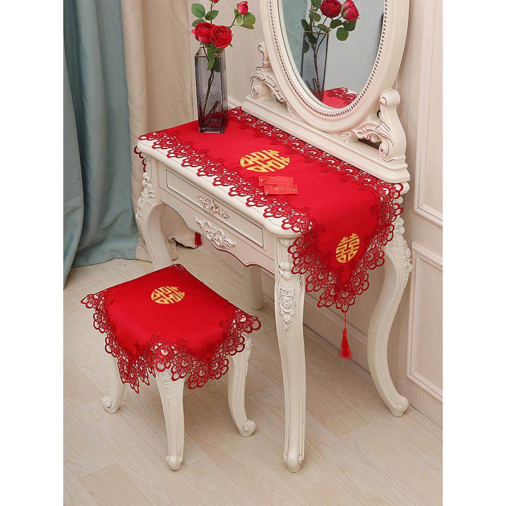 梳妆台桌布高级感大红色结婚用喜庆婚礼红喜字桌旗布化妆台桌布垫,居家布艺,桌旗,淘宝优惠券,粉丝福利购,淘宝优惠卷