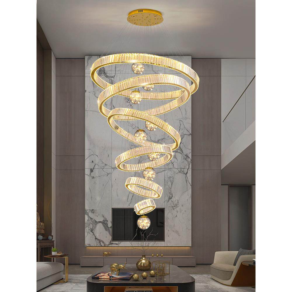 别墅挑空覆式楼客厅吊灯轻奢高档挑高loft楼梯旋转中空水晶大吊灯