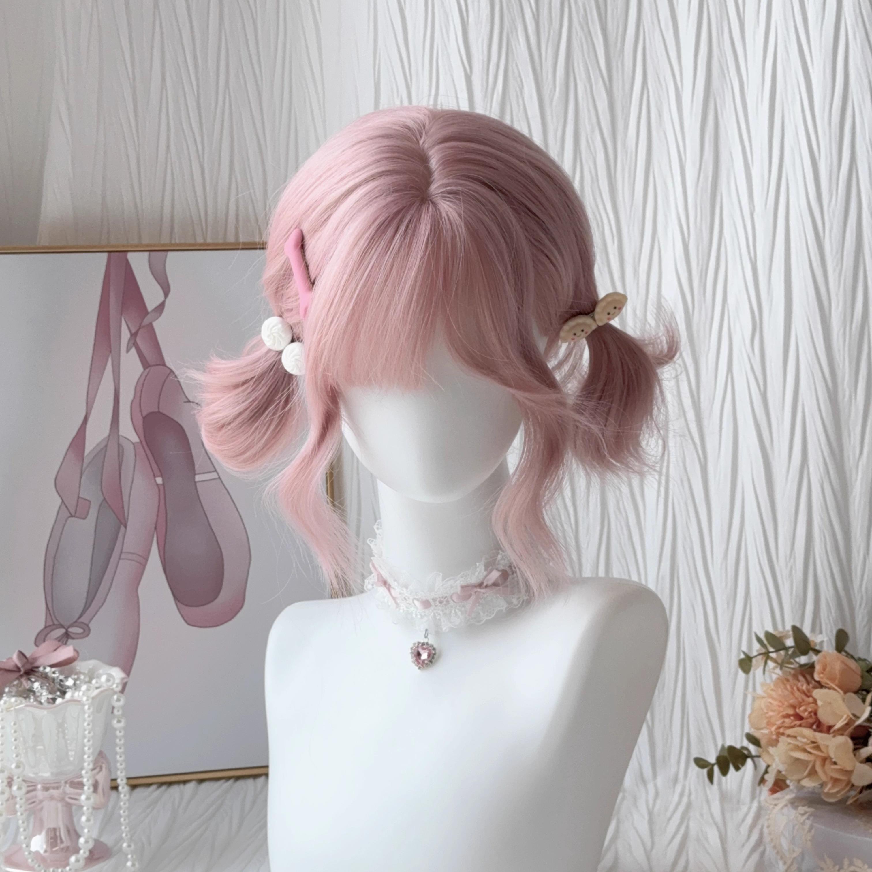 【莓果】粉色假发女短发日常甜妹羊毛卷软妹双马尾jk短卷发假发套