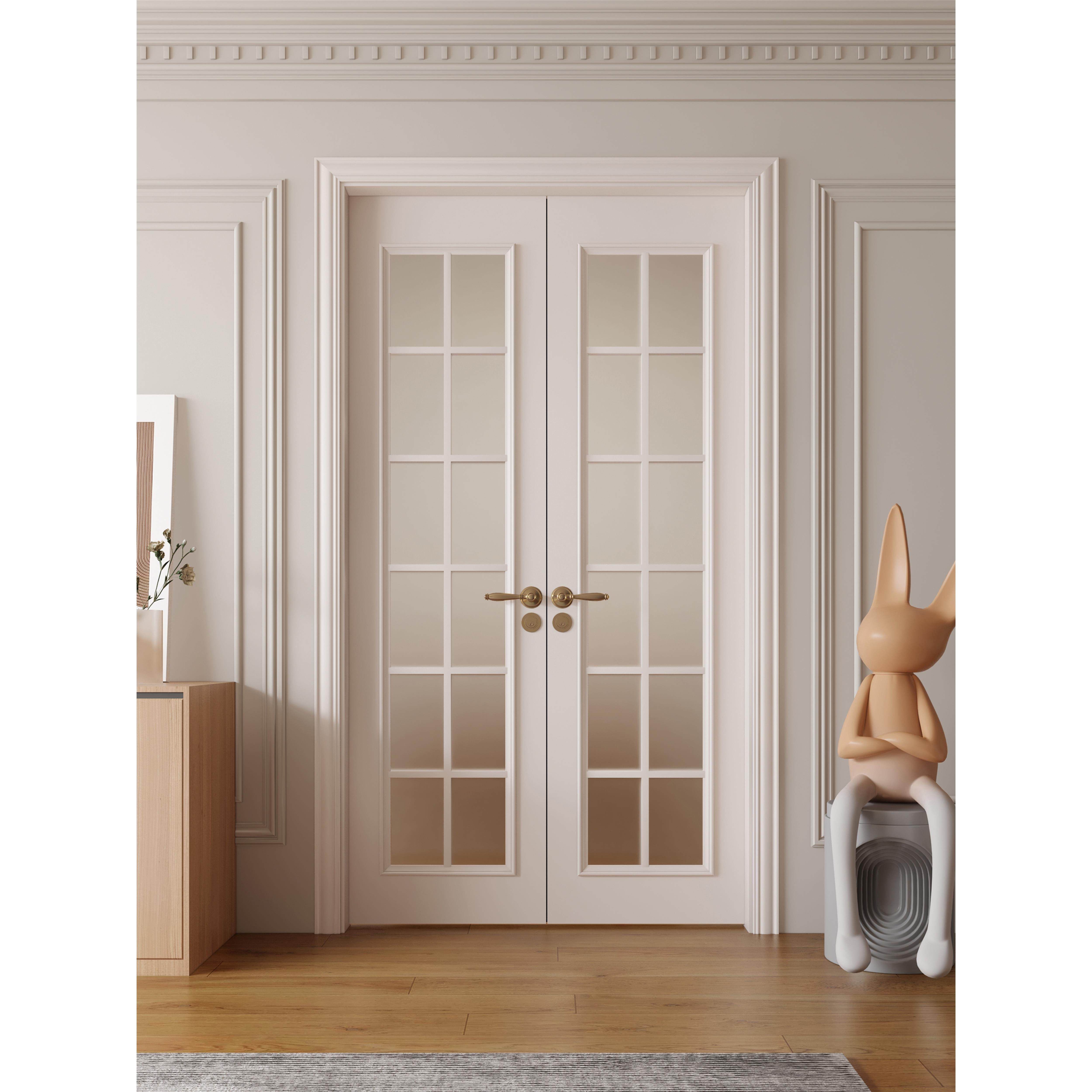 木以木作法式覆古卧室实木房间烤漆双开门室内网红玻璃对开门白色