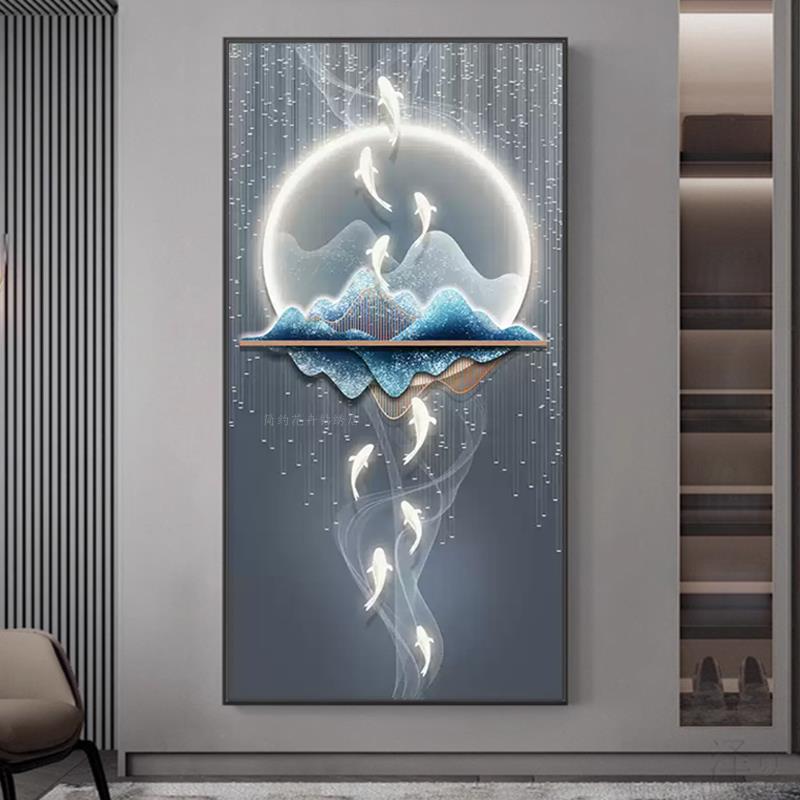 招财锦鲤5d钻石画 画满钻新款客厅玄关2025点十字绣钻石绣九鱼图