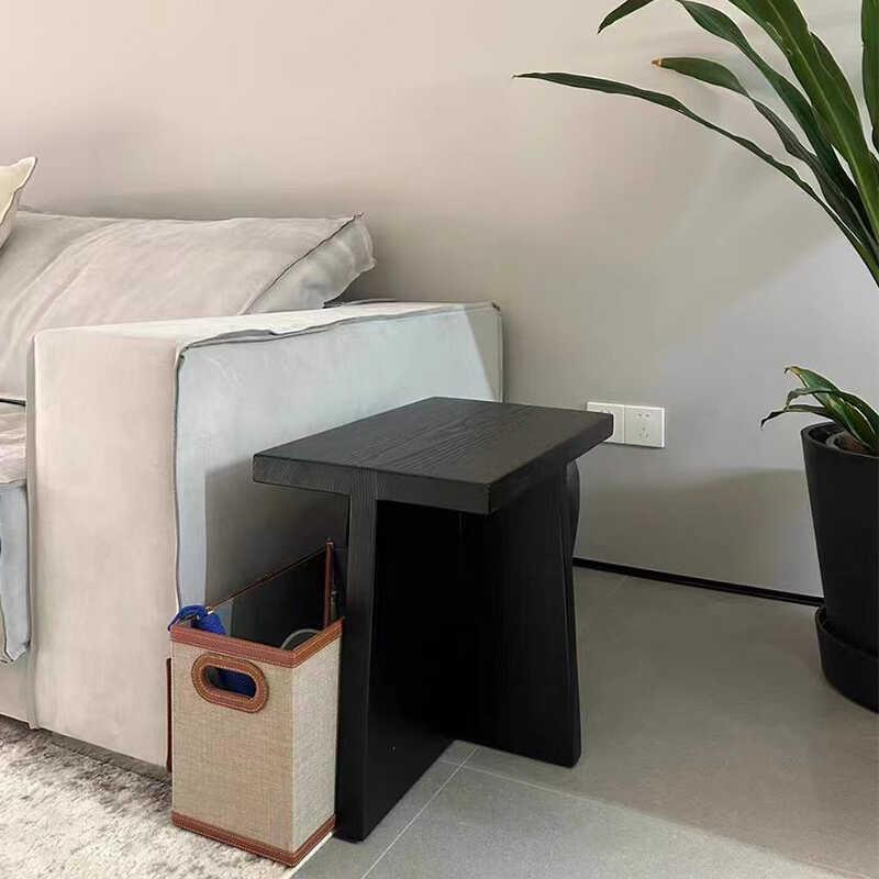 北欧实木边几方形几何设计师角几黑色简约茶几沙发边桌卧室床头桌