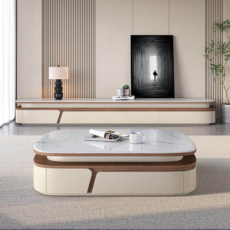 微晶石岩板茶几电视柜组合现代简约椭圆形轻奢茶几客厅家用小户型