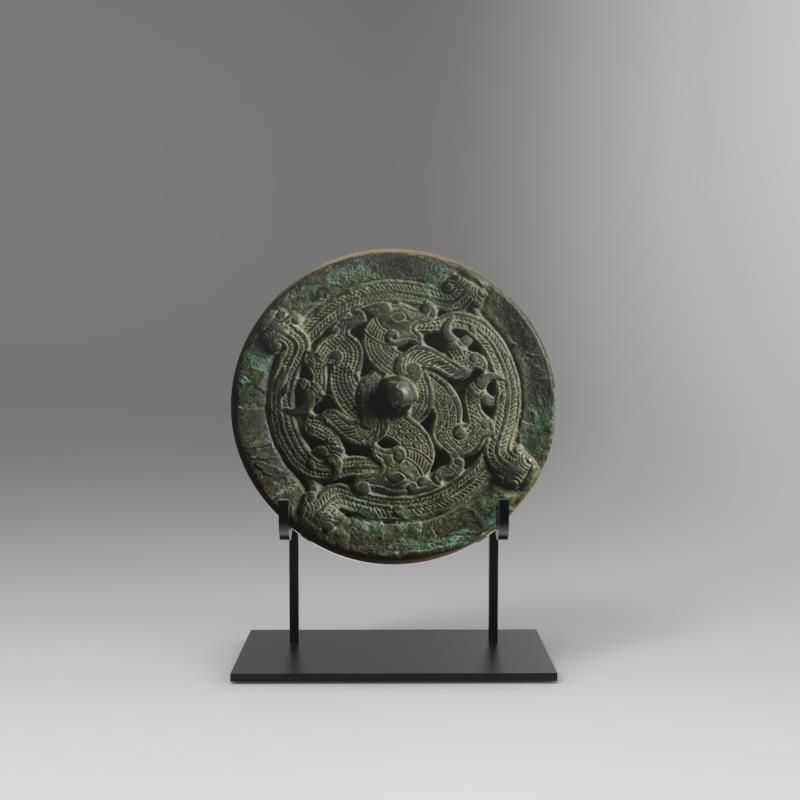 中式黑铁匠手作铜镜展示架 青铜镜铁支架 古玩玉璧赏盘铁艺盘子架