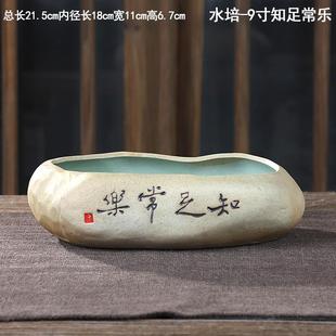 碗莲花盆陶瓷粗陶复古手绘铜钱草一叶莲植物无孔花盆金钱草绿植盆