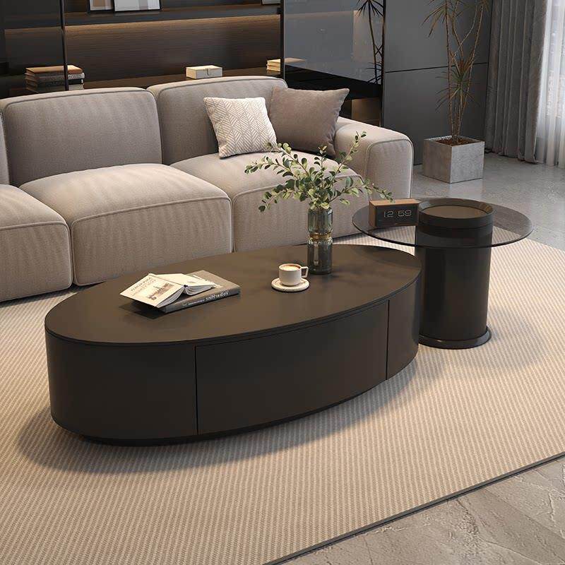 意式轻奢风现代简约椭圆形岩板茶几小户型客厅家用极简创意茶几桌