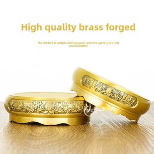 黄铜底座覆古莲花浮雕摆件香炉聚宝盆百福米缸中式托架客厅家居