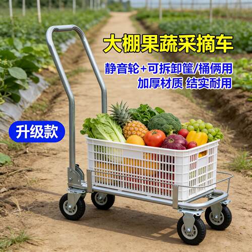 大棚采摘车手推车运水桶地面推拉运输工农用懒人工具车手拉式搬运