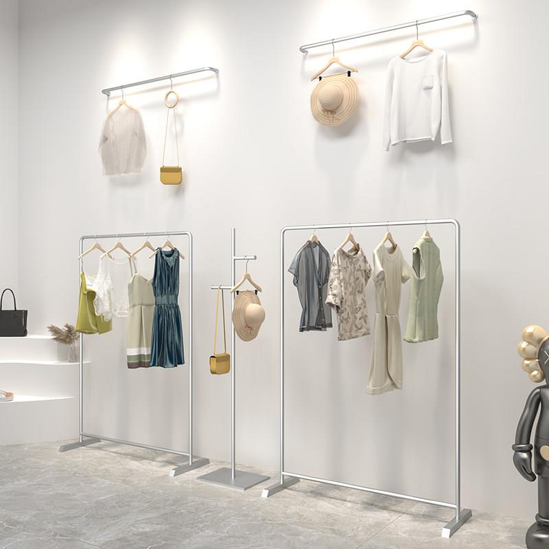 不锈钢铁艺衣架杆服装店男女货架中岛展示架落地式侧挂架衣服架子