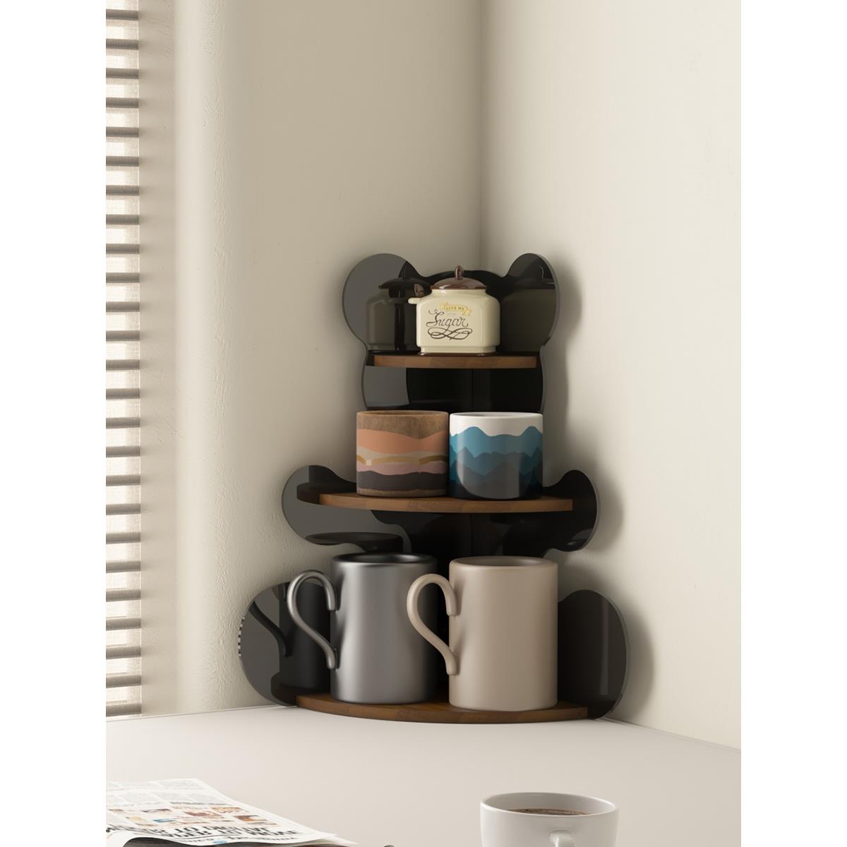 台面角落咖啡杯子收纳转角置物架卡通设计免打孔桌面整理盒陈列架