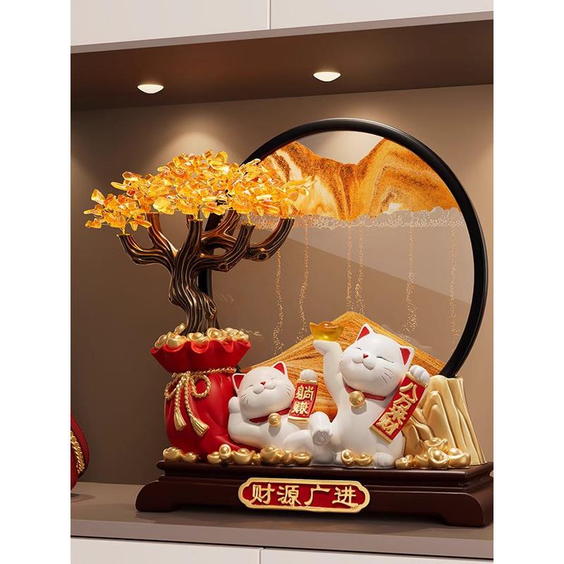 摇钱树流沙画幸运猫装饰品房子进入仪式用品搬到新家桌面客厅入口