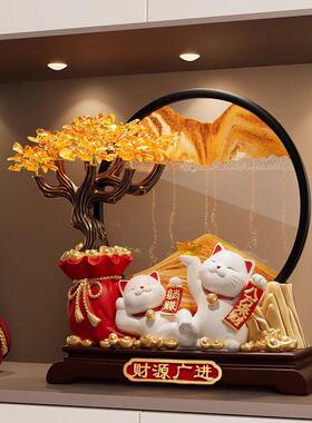 摇钱树流沙画幸运猫装饰品房子进入仪式用品搬到新家桌面客厅入口