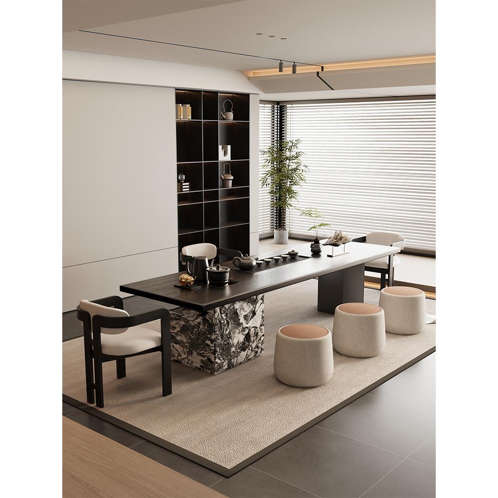 吉赠实木大板茶桌椅组合客厅办公室茶台意式轻奢现代2025新款高端