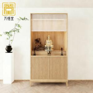 新中式实木佛龛立柜观音佛像家用原木风对开门神龛神台财神爷柜